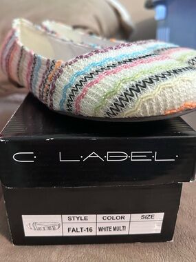 C Label White Multi Striped Knit Flats